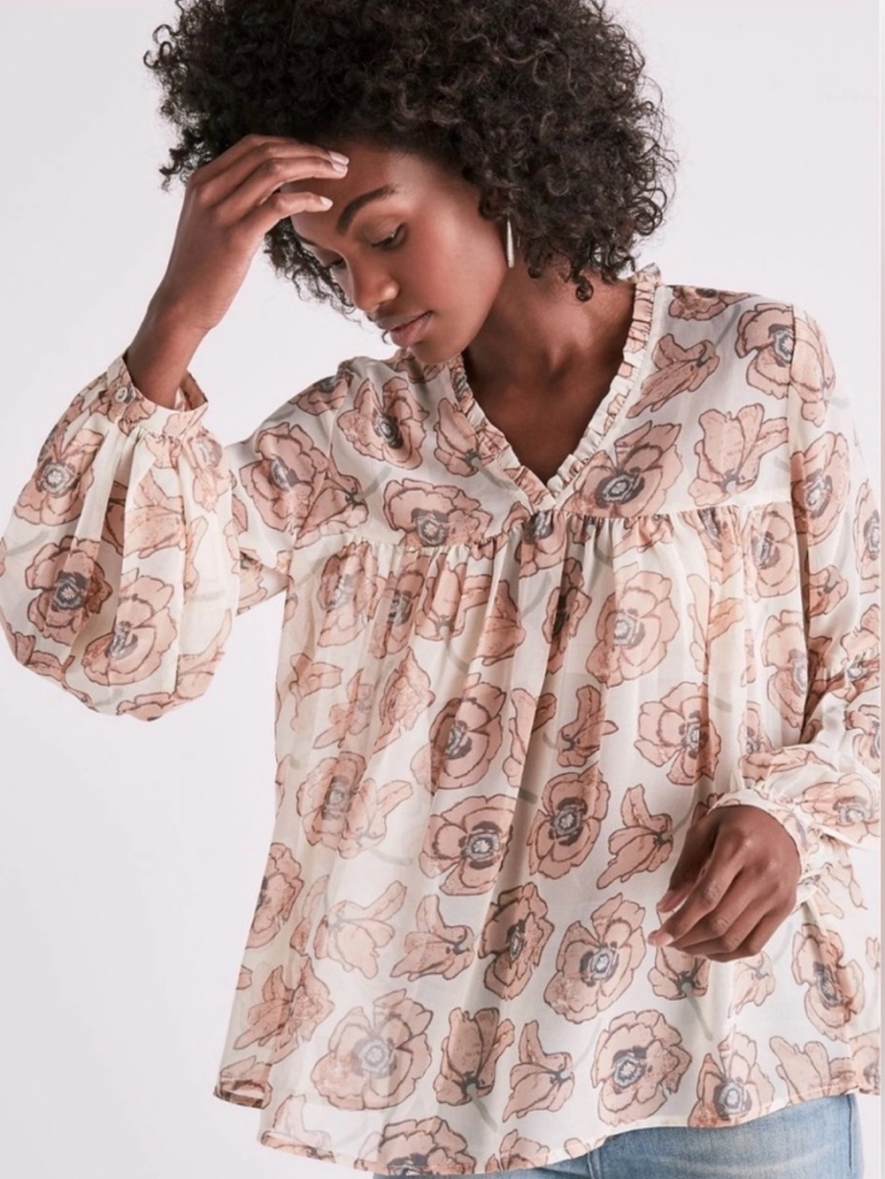 Lucky Brand Floral Blouse - Cream and Pink